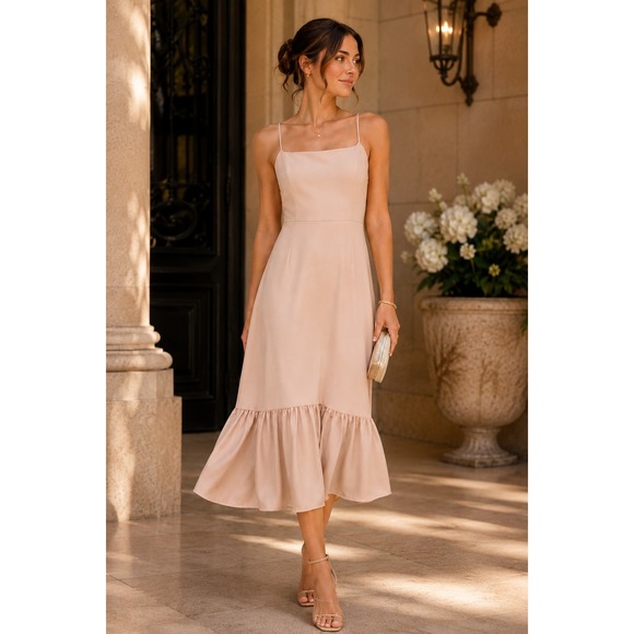 Park & Fifth Dresses & Skirts - Neutral Blush Midi Dress Quiet Luxury Old Money Minimalist Wedding Guest SZ L